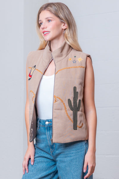 Western Embroidery Mocha Vest