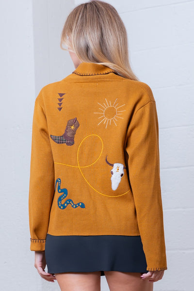 Shawl Collar Western Embroidery Cardigan