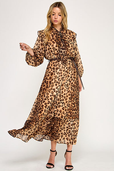 Leopard Mock Neck Maxi Dress