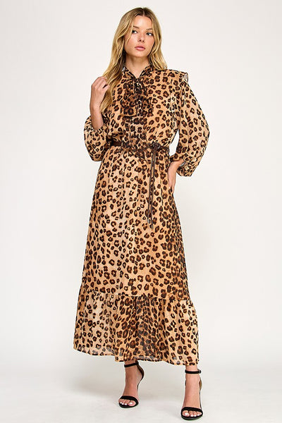 Leopard Mock Neck Maxi Dress