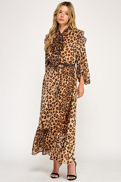 Leopard Mock Neck Maxi Dress