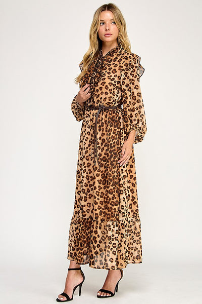Leopard Mock Neck Maxi Dress