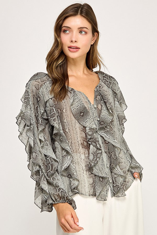 Snake Print Sheer Blouse