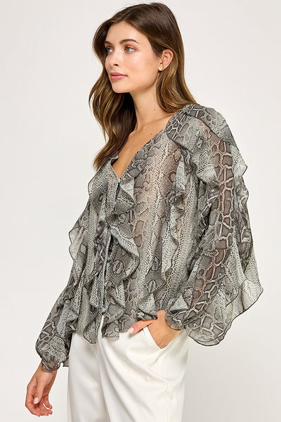 Snake Print Sheer Blouse