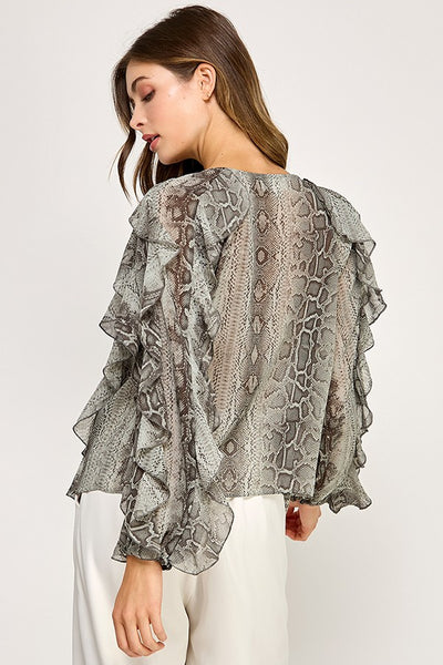 Snake Print Sheer Blouse