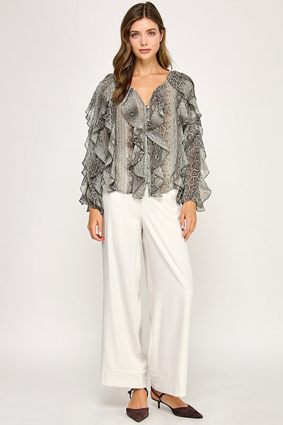 Snake Print Sheer Blouse