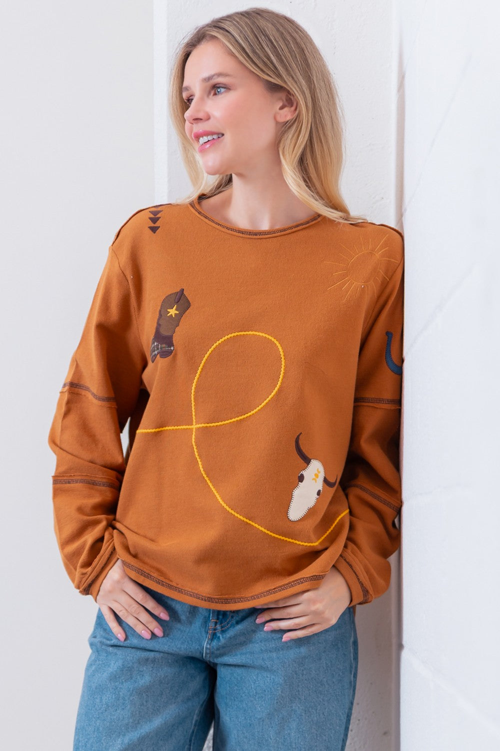 Camel Western Embroidered Top