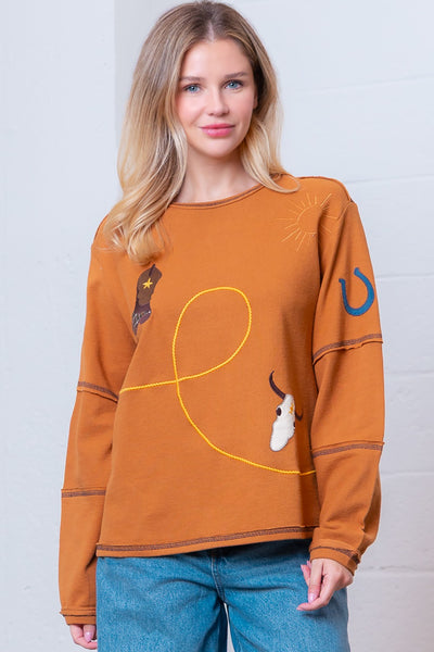 Camel Western Embroidered Top