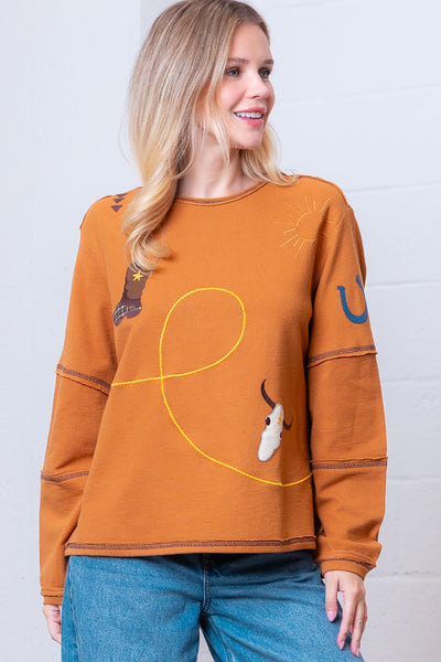 Camel Western Embroidered Top