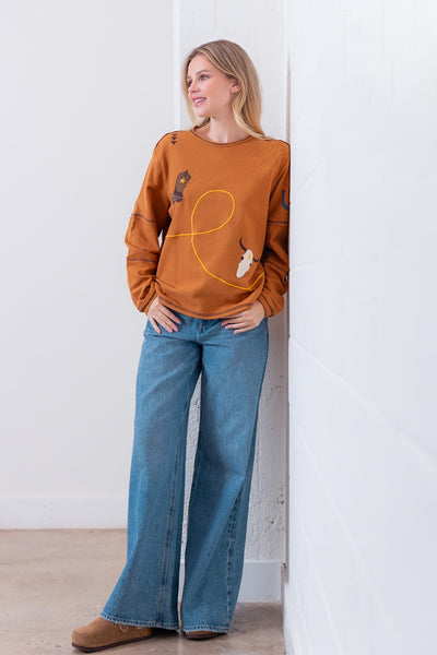 Camel Western Embroidered Top