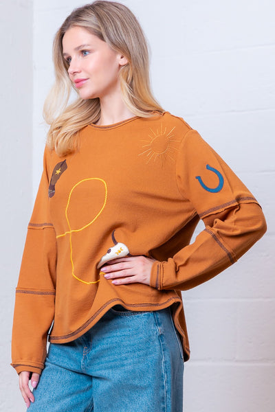 Camel Western Embroidered Top