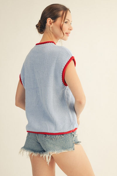 Callie Jo American Flag Cap Sleeve Sweater Vest Top
