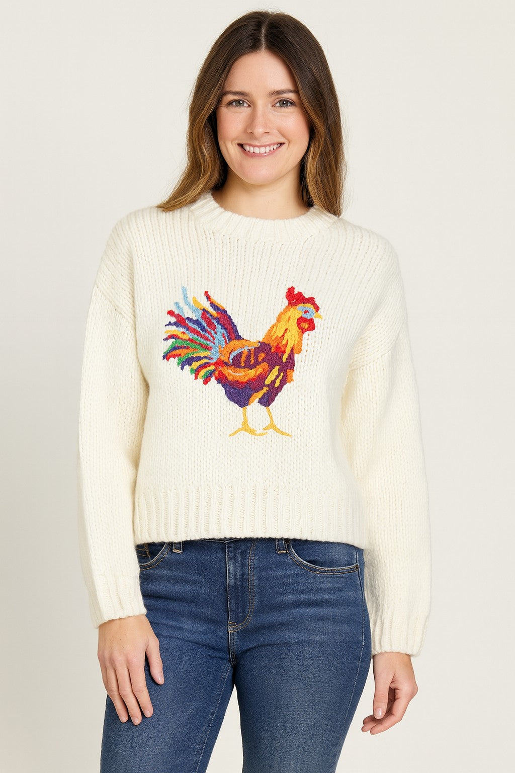 Rooster Embroidered Sweater