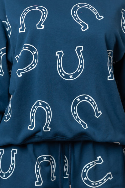 Navy Horseshoe Sweatshirt & Long Pants