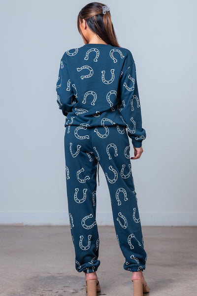 Navy Horseshoe Sweatshirt & Long Pants