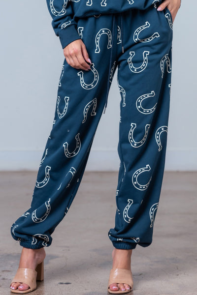 Navy Horseshoe Sweatshirt & Long Pants