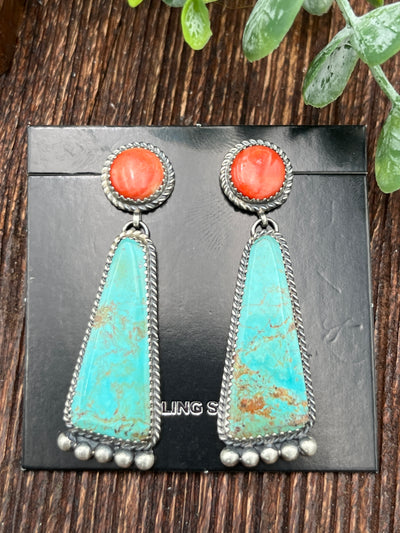 Emersyn Round Spiny Post Turquoise Drop Sterling Earrings on