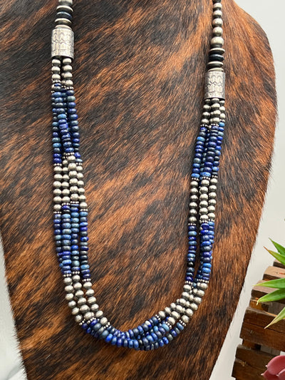 Stanley Navajo Pearl & Lapis 4 Strand Necklace - 30"