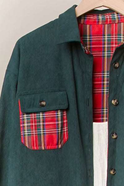 Dark Green & Tartan Plaid Reversible Jacket
