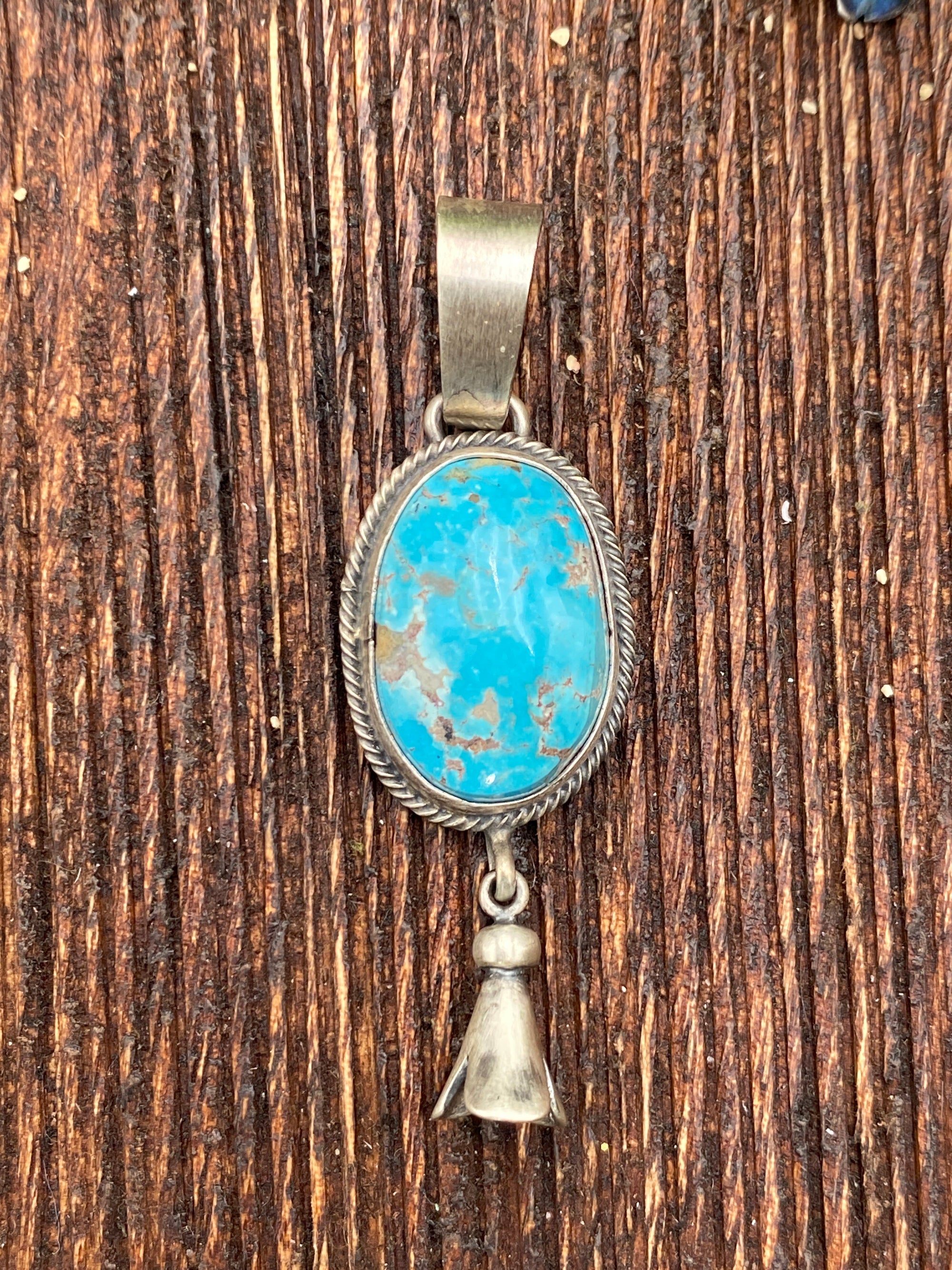 Canyon Roped Oval Turquoise Sterling Flute Pendant