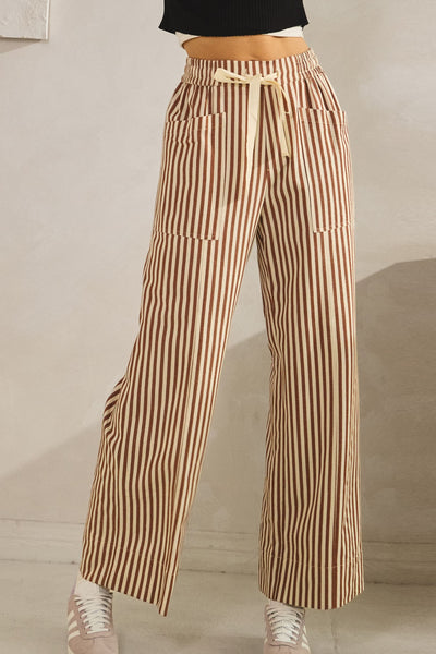 Striped Elastic Waist Pocket String Pants
