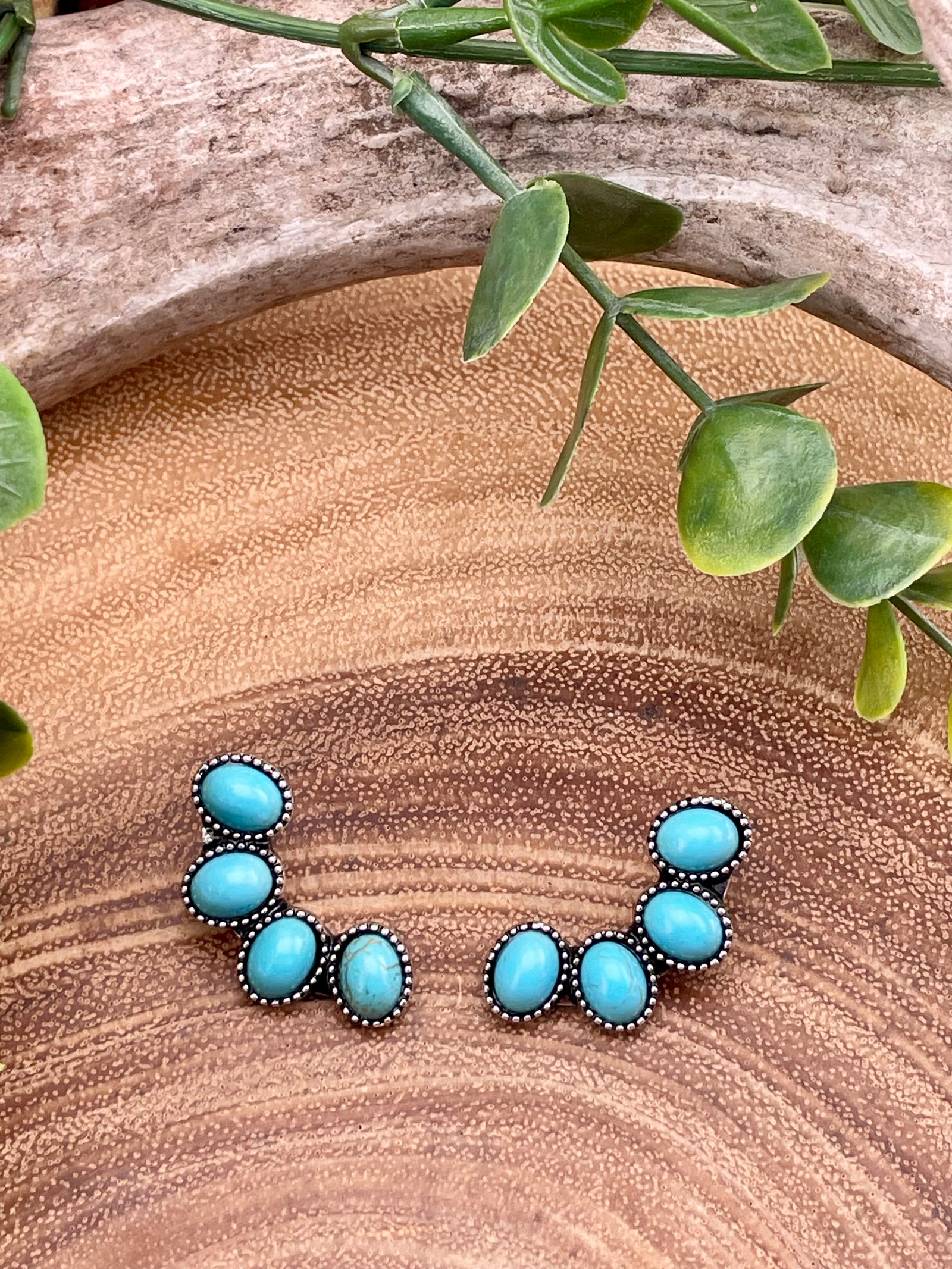 Asbury Curved 4 Stone Fashion Earrings - Turquoise
