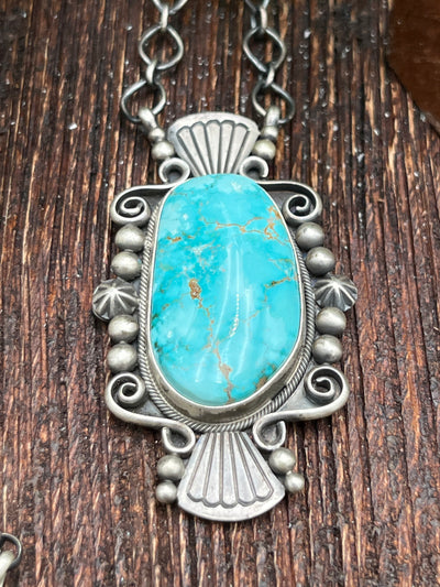 Tuttle Sterling framed Turquoise Link Chain Necklace - 18'