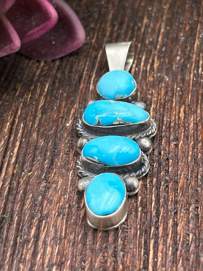 Livery Stacked 4 Stone Turquoise Sterling Pendant