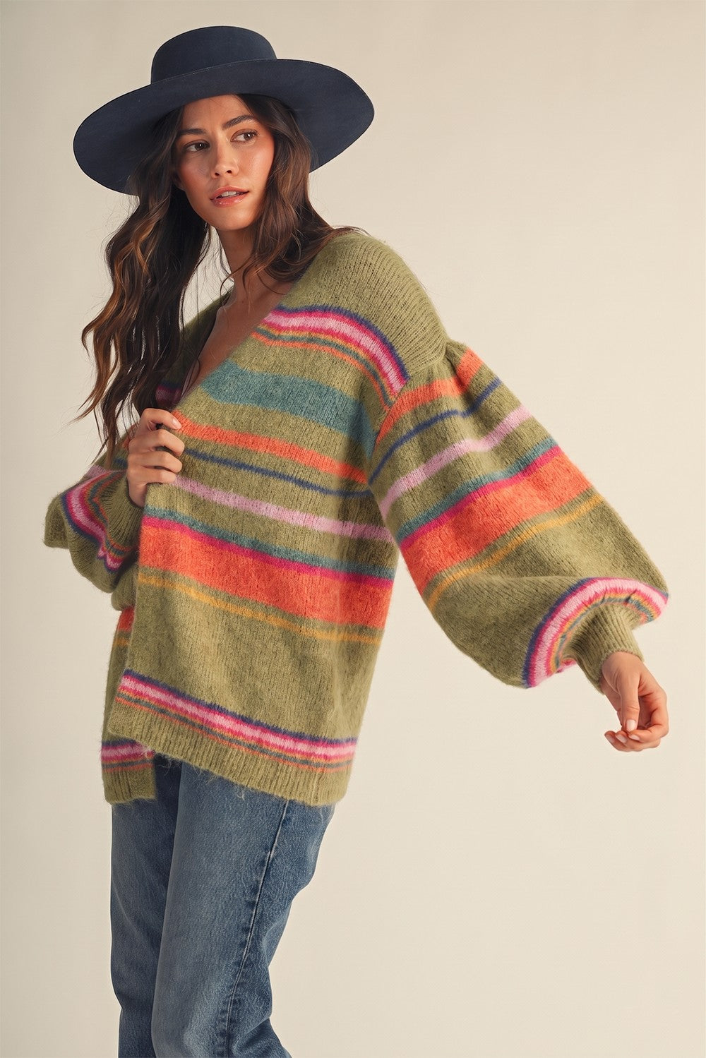 Sunset Carnival Stripe Cozy Relaxed Cardigan