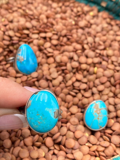 Global Double Band Sterling Framed Large Stone Turquoise Ring