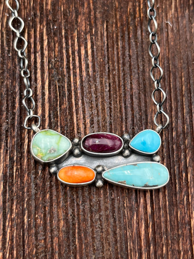 Anika Sterling Turquoise Spiny Multi Stone Necklace - 18"