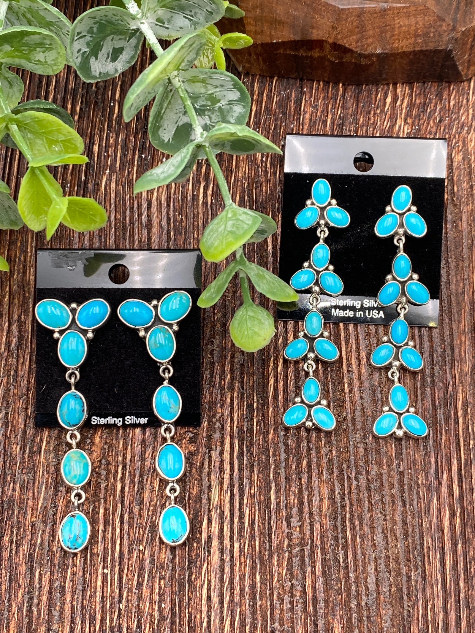 Davisson Turquoise Long Linked Sterling Earrings - Turquoise