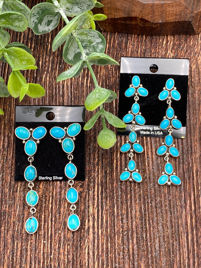 Davisson Turquoise Long Linked Sterling Earrings - Turquoise