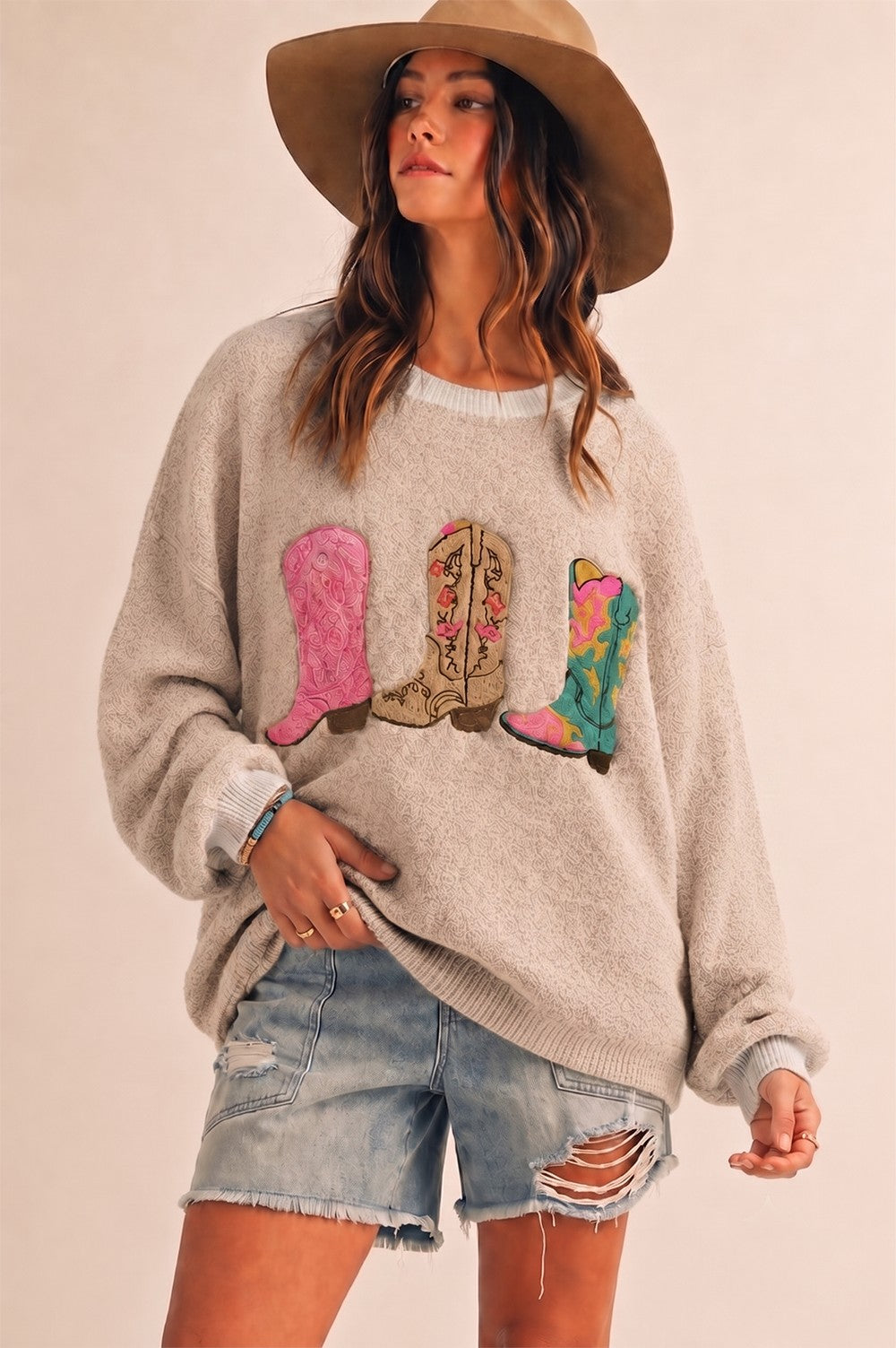 Wildflower Rodeo Boots Patchwork Knit Sweater