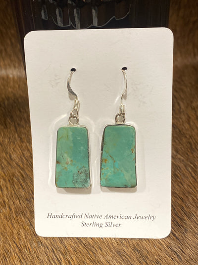 Santo Domingo Sterling Edge Turquoise Slab Earrings - Medium