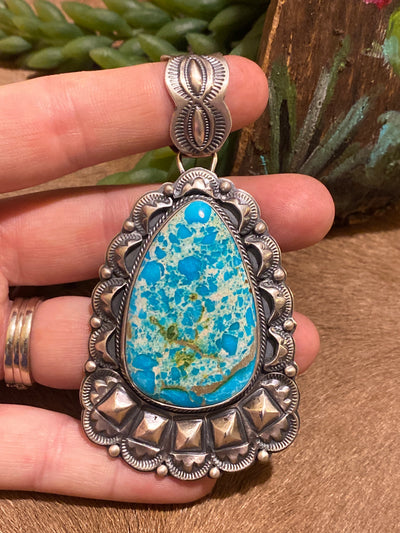April Sterling Turquoise Teardrop Statement Pendant