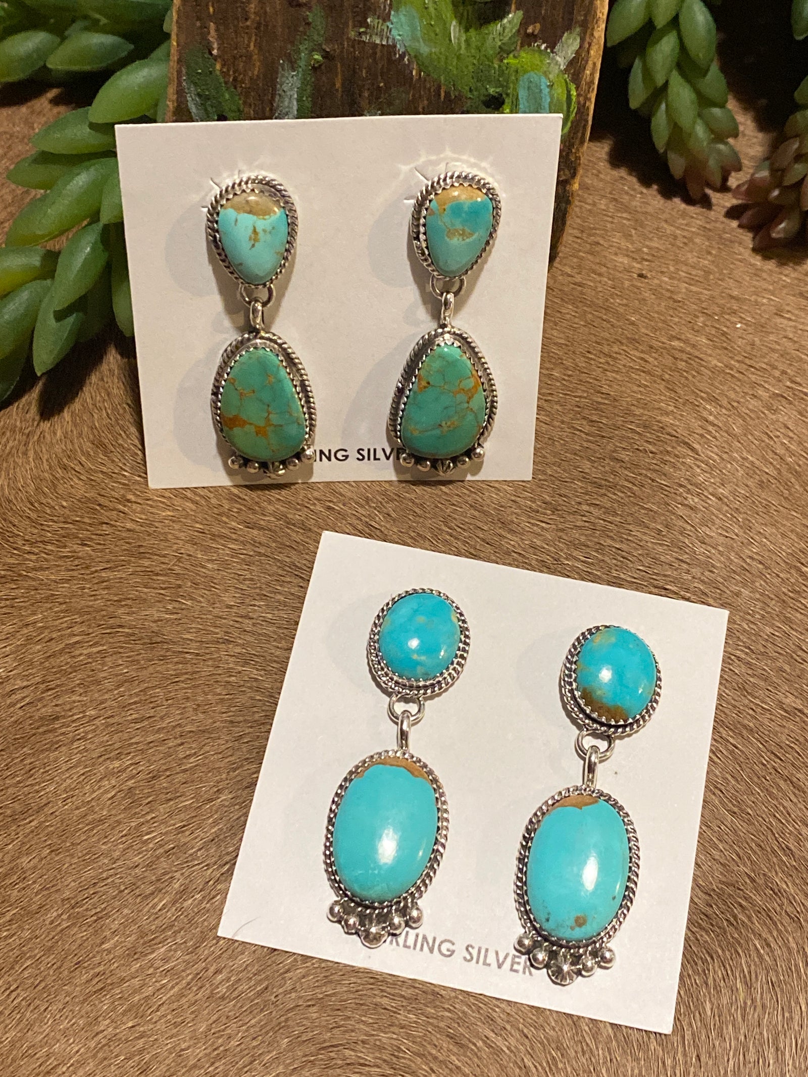 Annie Double Stone Turquoise Sterling Earrings