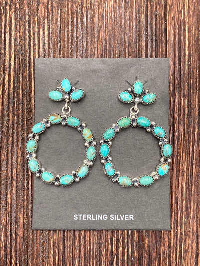 Leanne Triple Stone Post Hoop Earrings - Turquoise