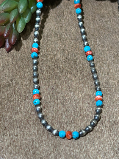 Gloriana Sterling Torpedo Bead Turquoise Spiny Necklace - 18"
