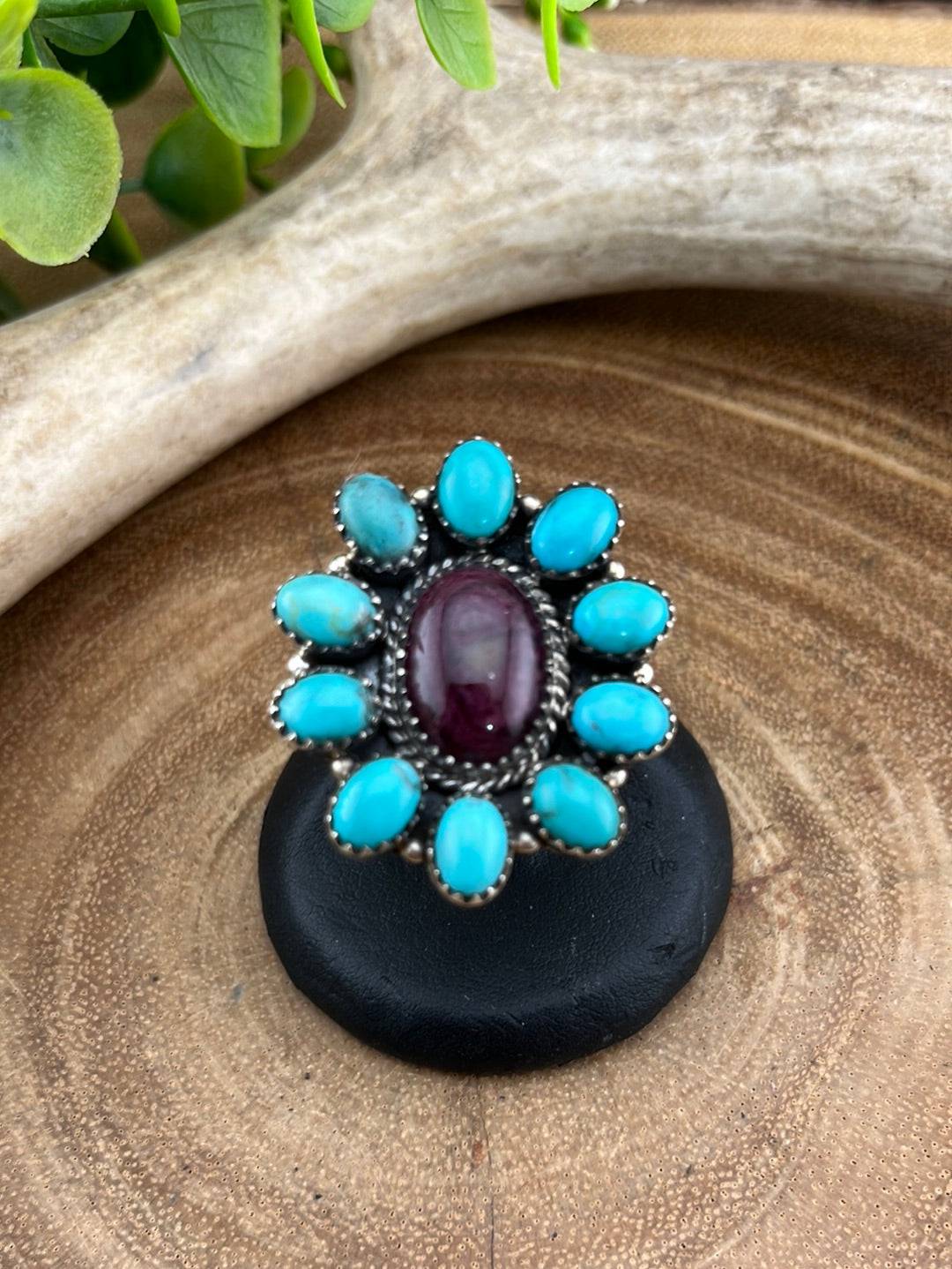 Kipling Purple Spiny Oval With Turquoise Surround Sterling Ring - Adjustable