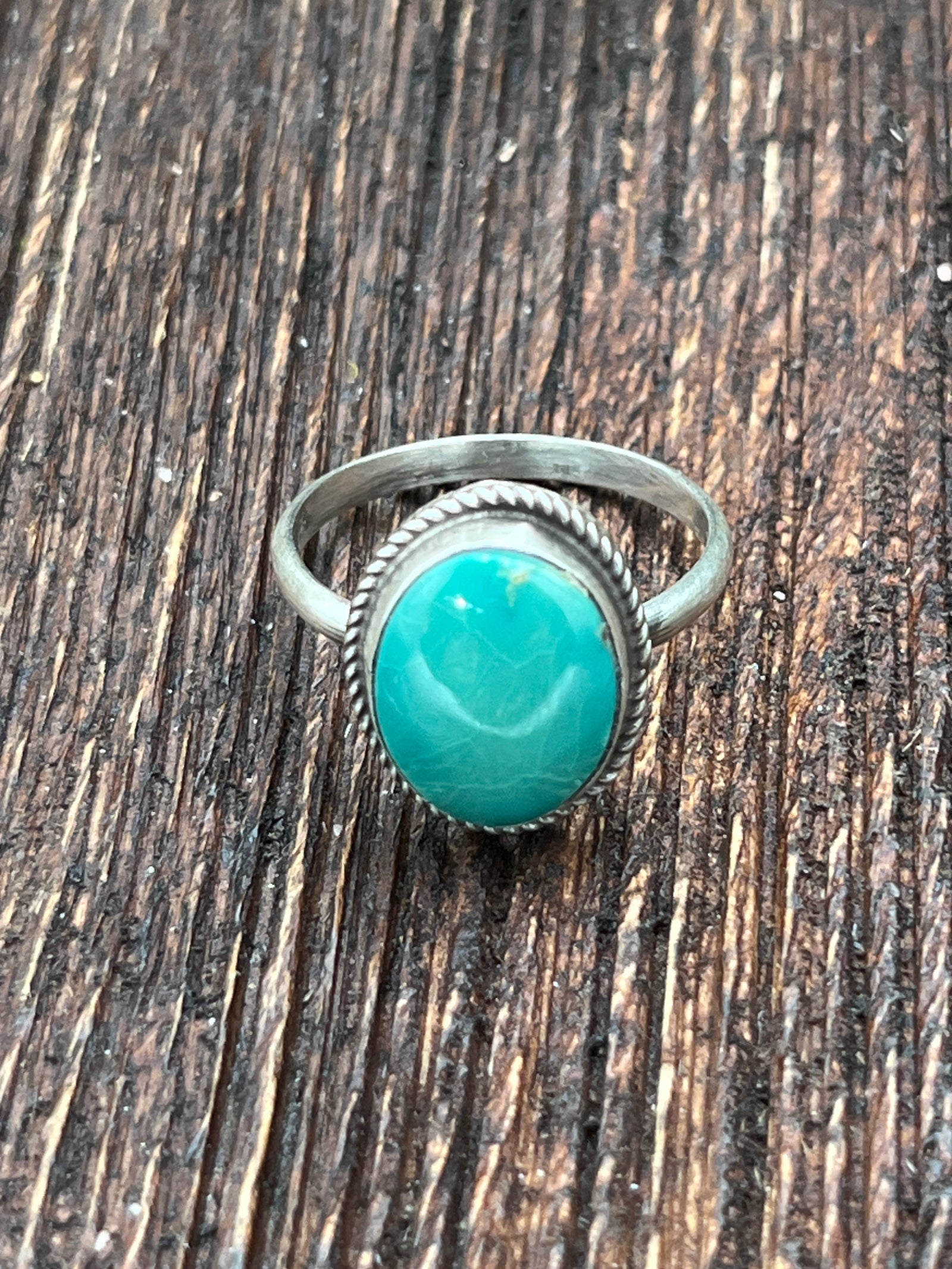 Biffle Sterling Roped Turquoise Oval Ring - Size 9
