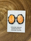 Kelvin Scalloped Frame Orange Spiny Oval Stud Earrings
