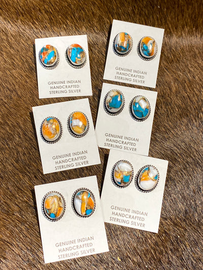 Belton Orange Krush Sterling Roped Oval Stud Earrings