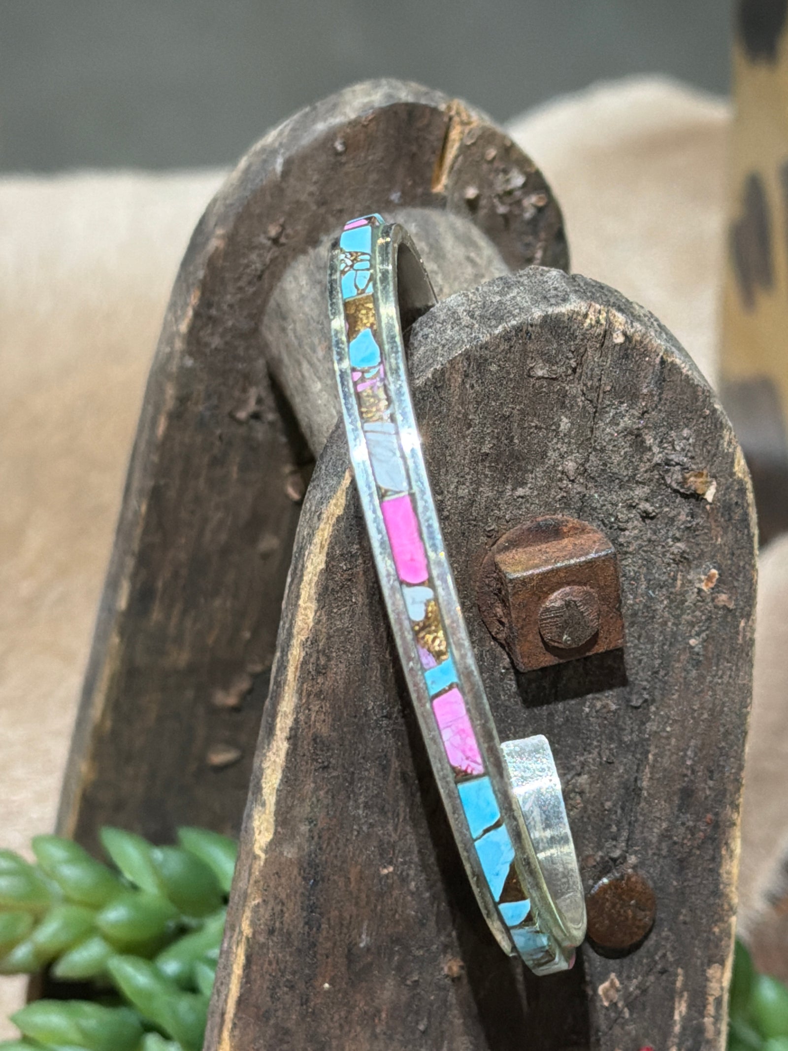 Mindy Slim Inlaid Cotton Candy Turquoise Sterling Cuff