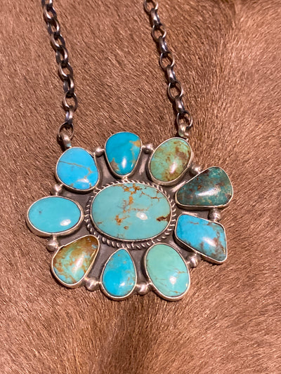 Berkeley Turquoise Multi Stone Flower Sterling Necklace - 20"