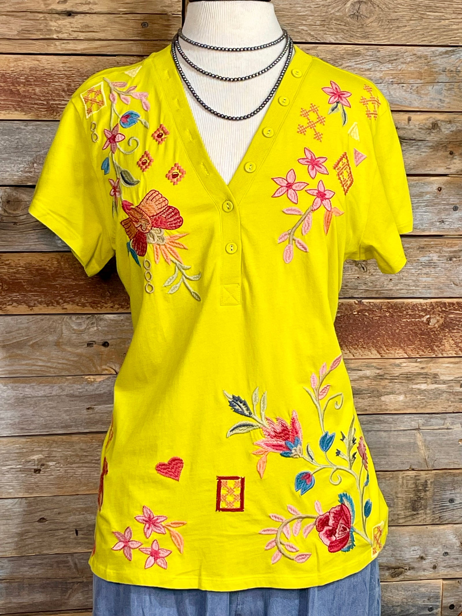 Johnny Was Georgia Button Neck Tee - Citronelle