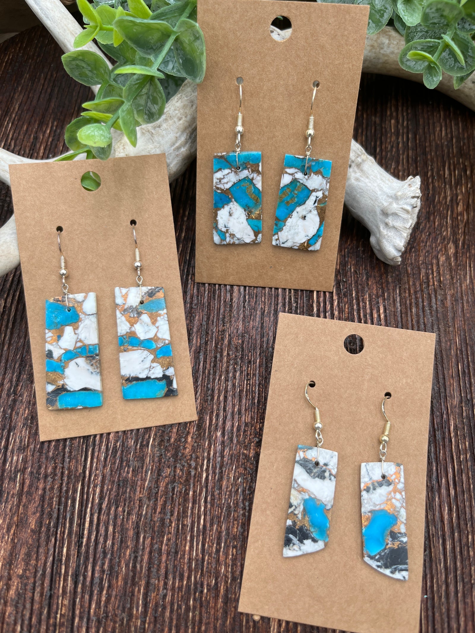 Campion Sterling Turquoise & White Buffalo Mix Slab Earrings