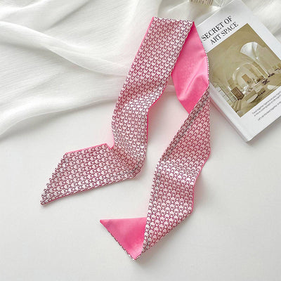 Pink Floral Skinny Scarf – Hair Tie & Bag Ribbon_CWASC0708