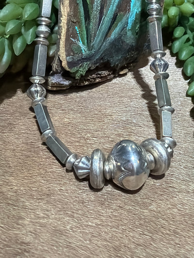 Hiram Rectangle Varied Sterling Bead Necklace - 18"