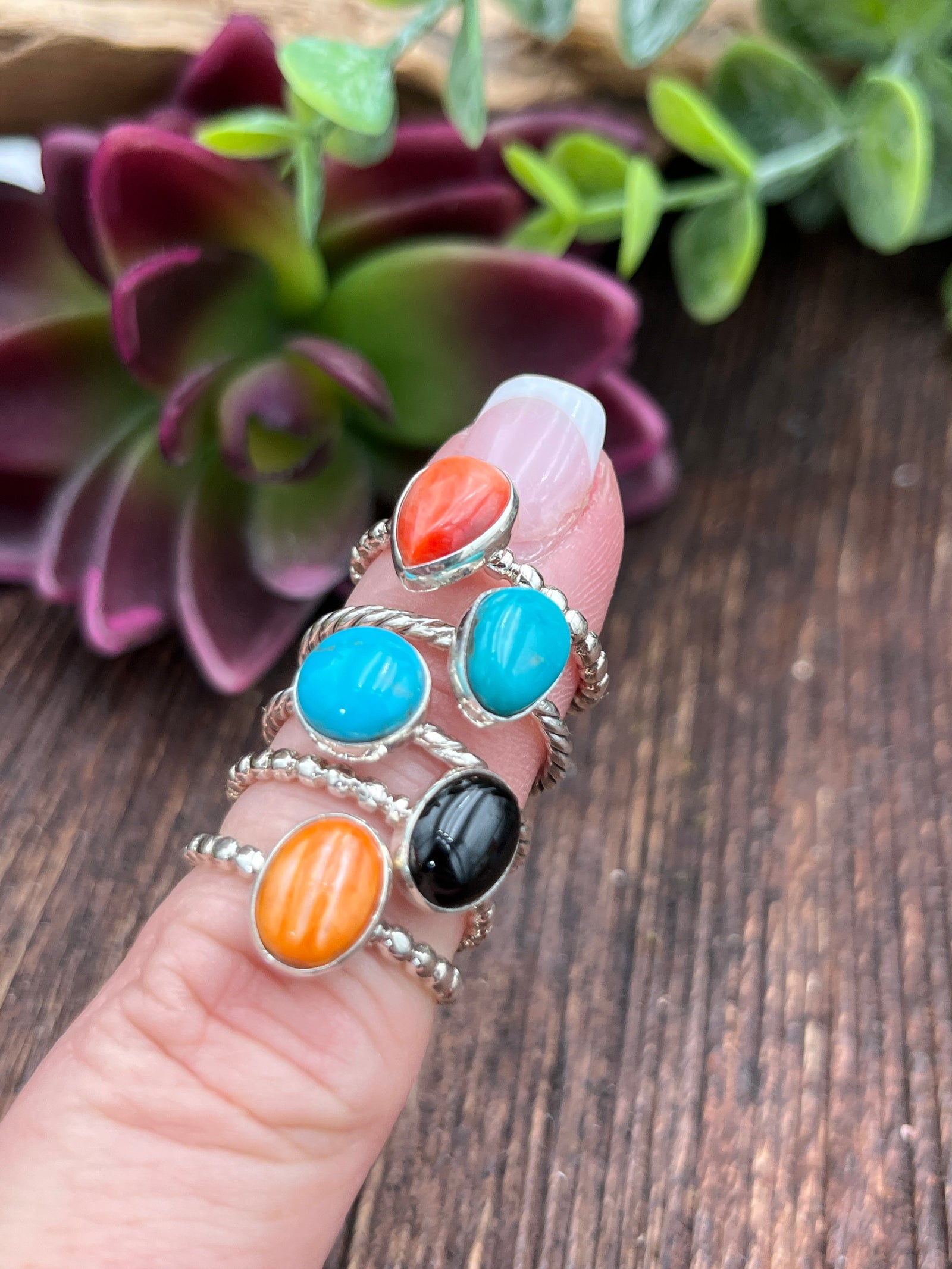 Hannah Assorted Single Stone Sterling Rings - Size 7